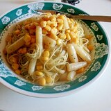 白アスパラとコーンのサラダパスタ